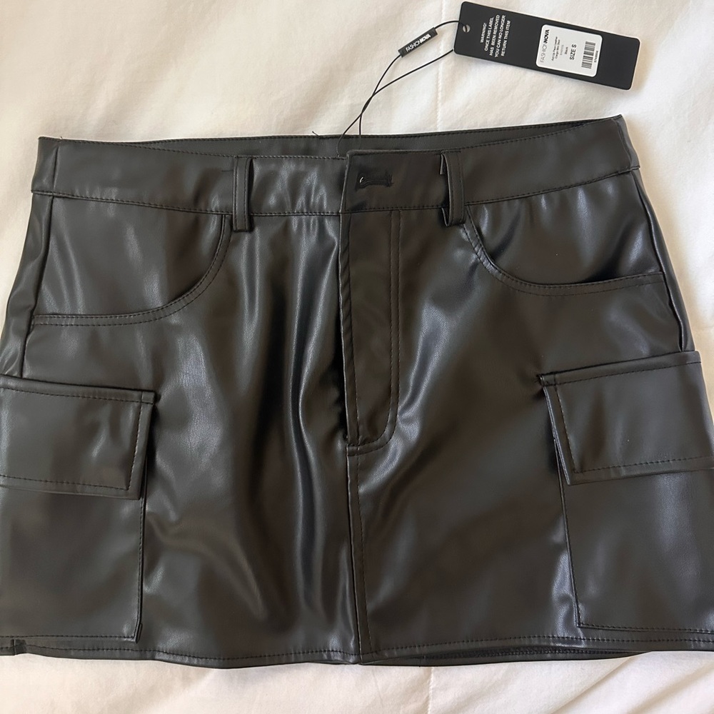 Leather Cargo Mini Skirt